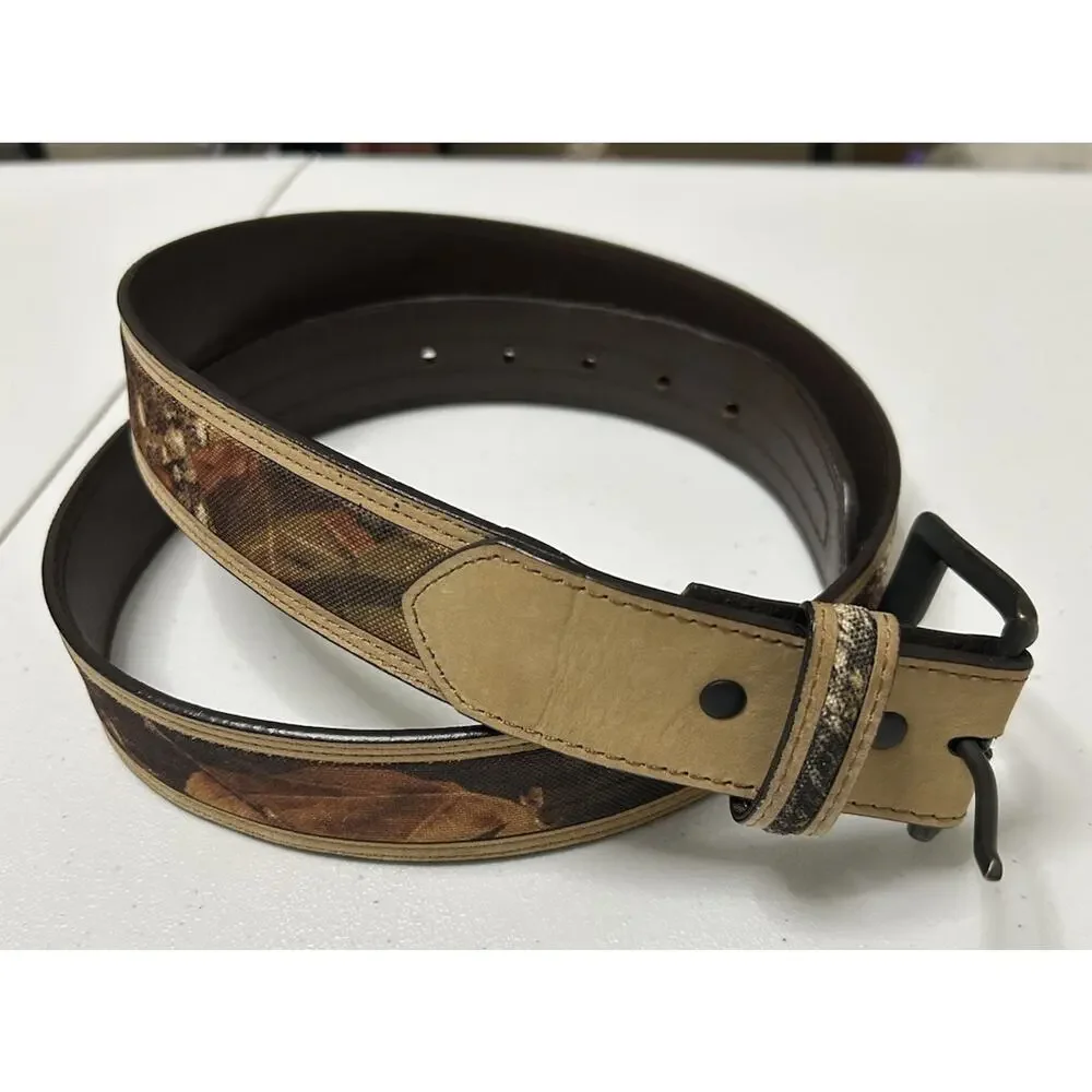 John Deere Men's Genuine Top Grain Leather Belt Brown and Camouflage Size 40